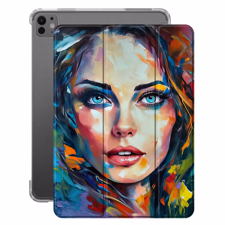 iPad-Hülle - Gesicht - Frau - Ölfarbe - Farbenfroh - Kunst — 1