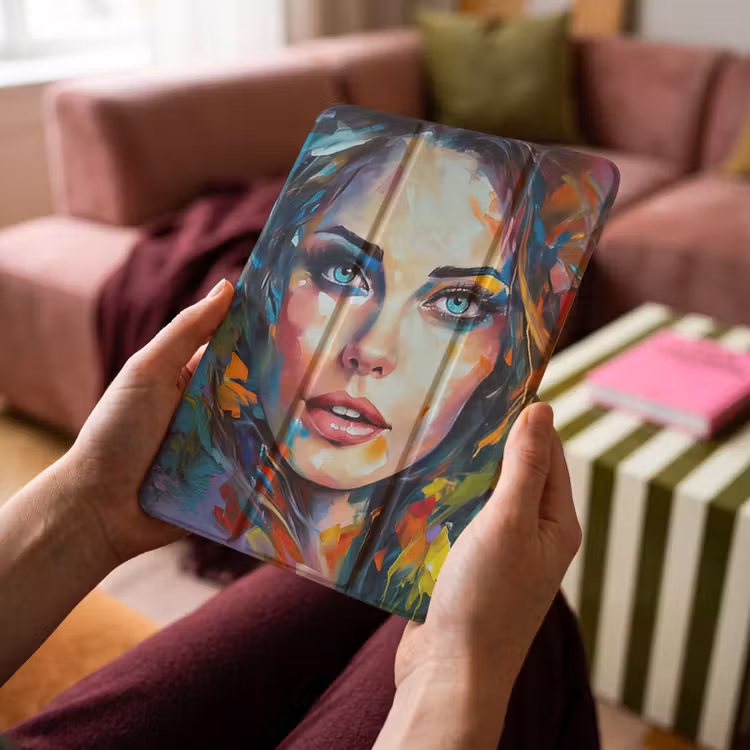 iPad-Hülle - Gesicht - Frau - Ölfarbe - Farbenfroh - Kunst — 4