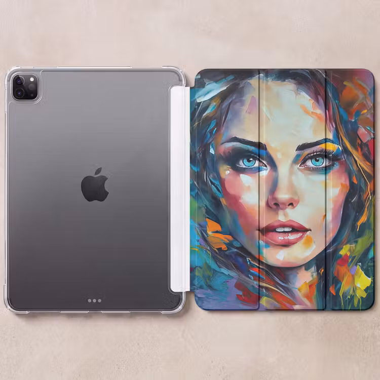 iPad-Hülle - Gesicht - Frau - Ölfarbe - Farbenfroh - Kunst — 6