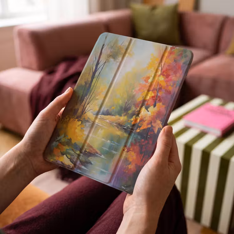 iPad-Hülle - Landschaft - Ölgemälde - Fluss - Farbenfroh — 4