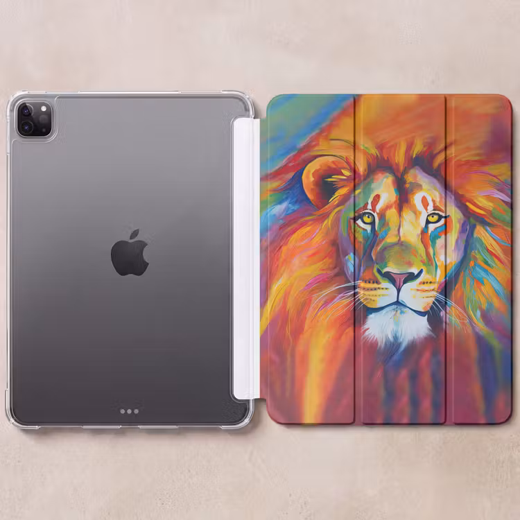 iPad-Hülle - Löwe - Tiere - Ölfarbe - Regenbogen — 6