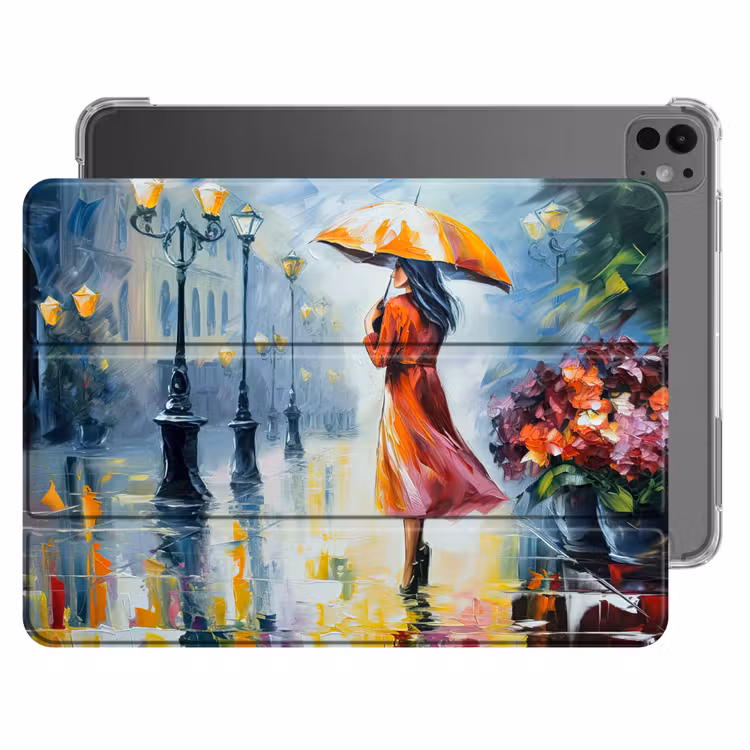 iPad-Hülle - Ölgemälde - Regenschirm - Frau - Straße - Kunst — 1