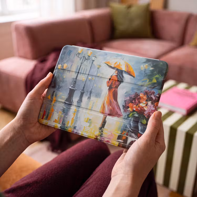 iPad-Hülle - Ölgemälde - Regenschirm - Frau - Straße - Kunst — 4