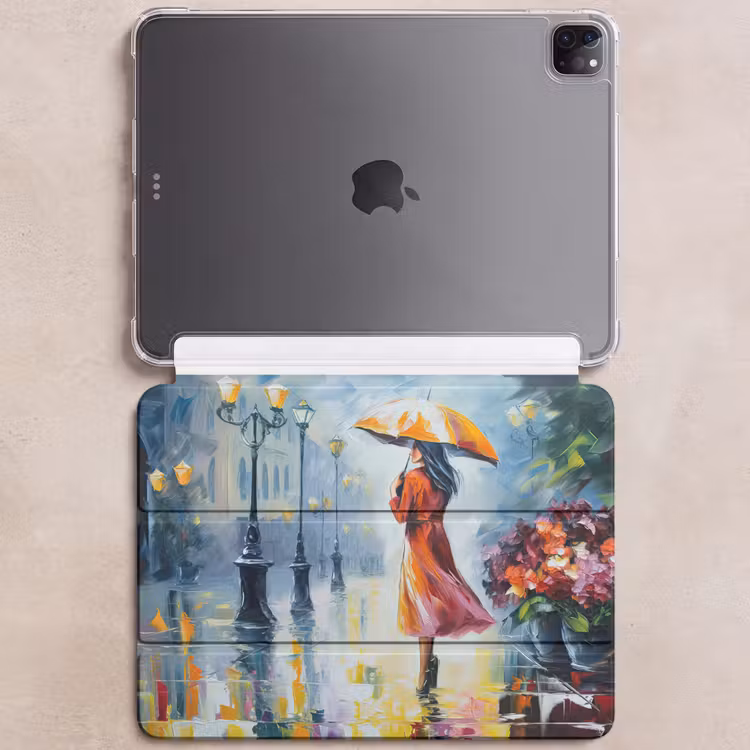 iPad-Hülle - Ölgemälde - Regenschirm - Frau - Straße - Kunst — 6