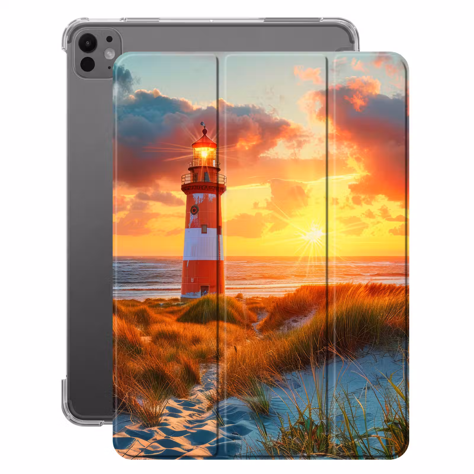 iPad-Hülle - Leuchtturm - Sonnenuntergang - Dünen - Horizont — 1