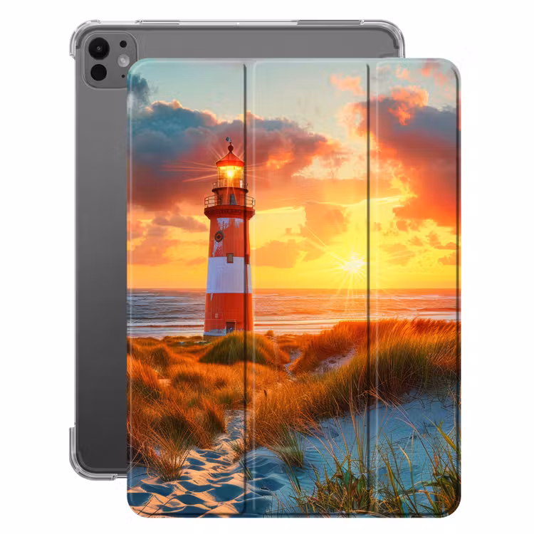 iPad-Hülle - Leuchtturm - Sonnenuntergang - Dünen - Horizont — 1