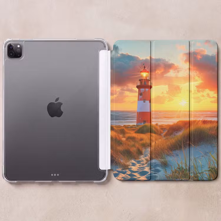 iPad-Hülle - Leuchtturm - Sonnenuntergang - Dünen - Horizont — 6