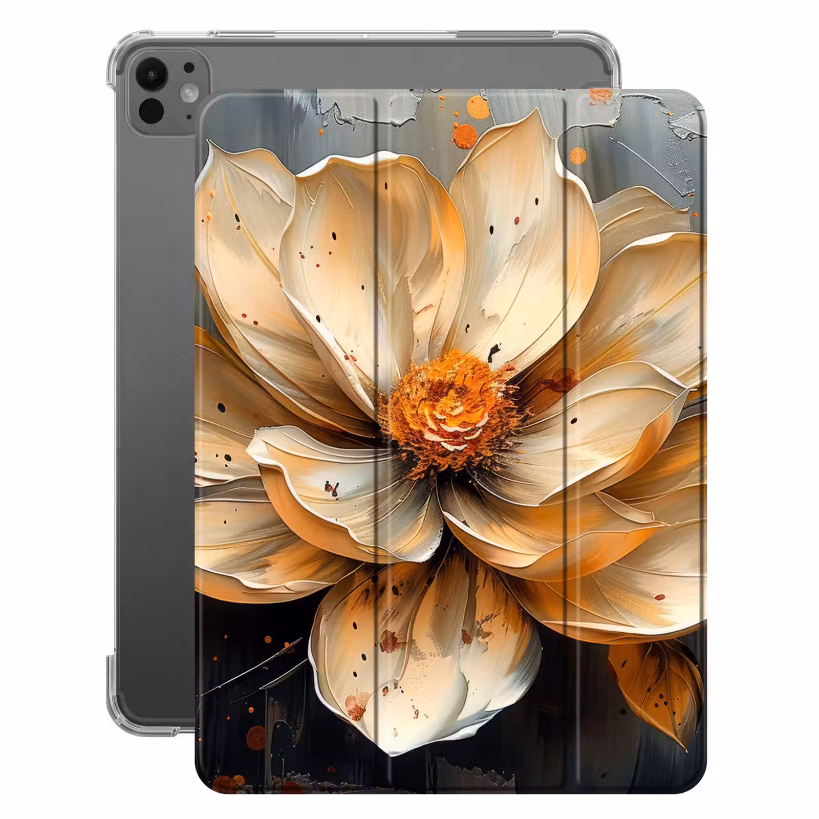 iPad-Hülle - Blumen - Gold - Kunst - Schwarz - Modern — 1