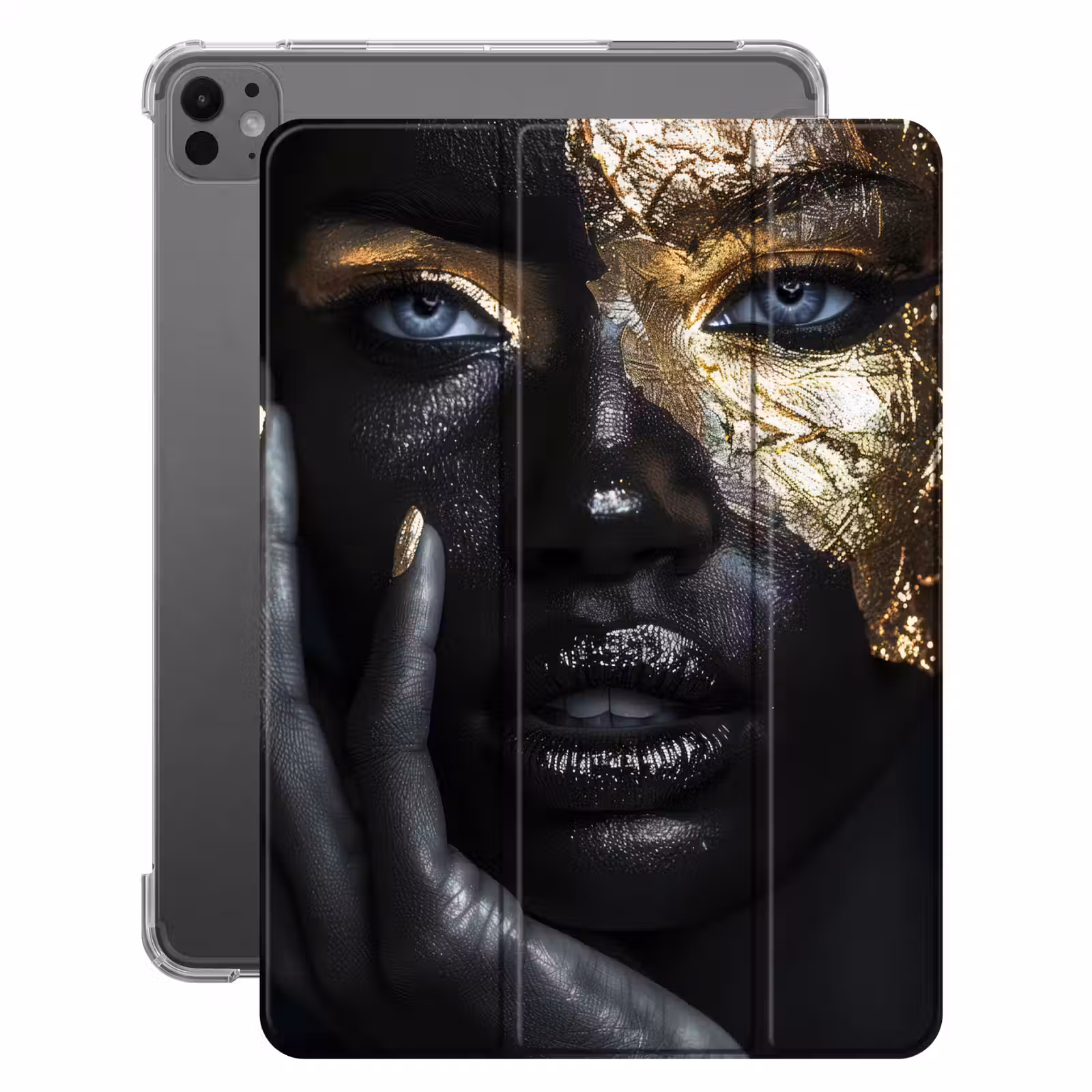 iPad-Hülle - Frau - Gold - Porträt - Modern - Schwarz - Abstrakt — 1
