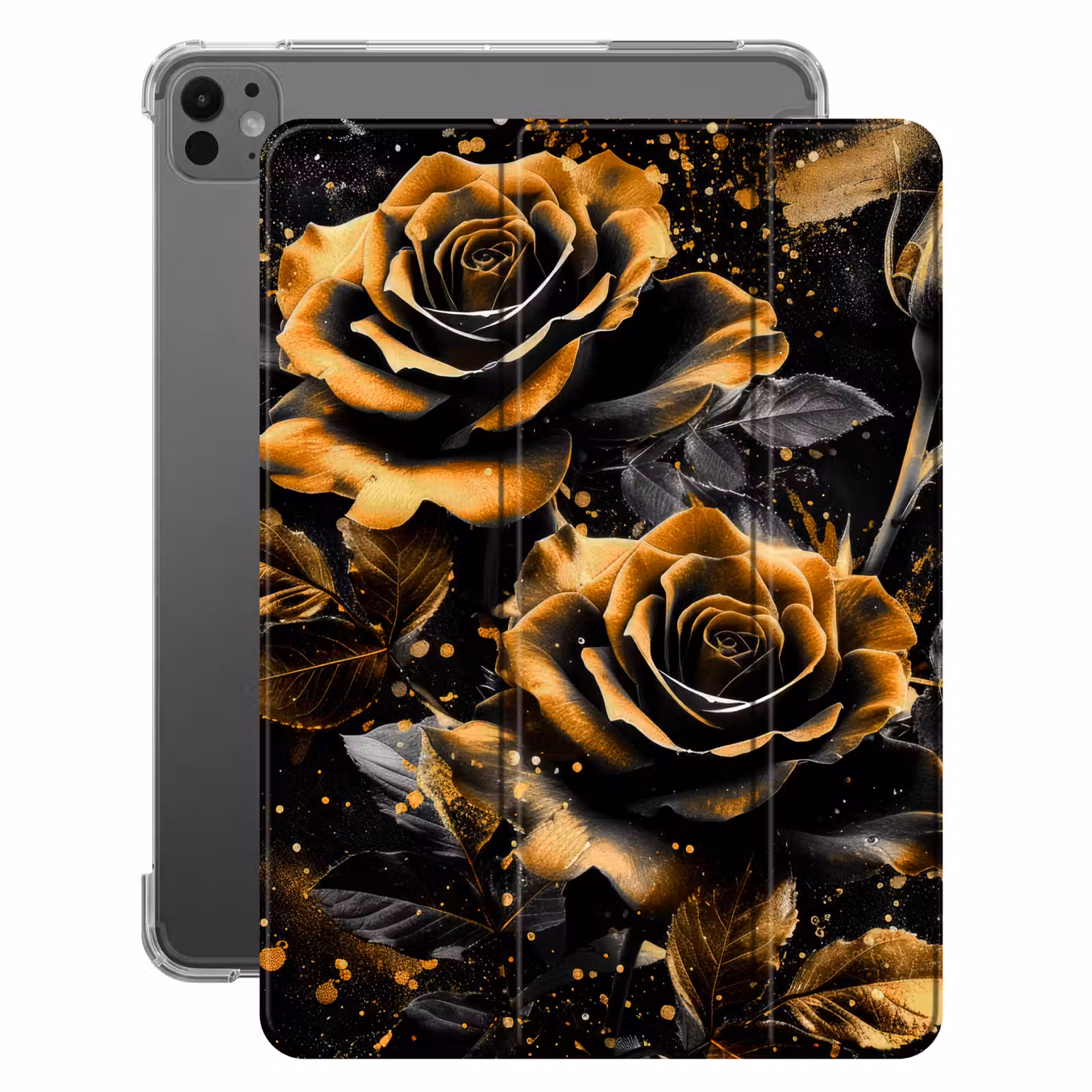 iPad-Hülle - Rosen - Gold - Schwarz - Blumen - Modern — 1
