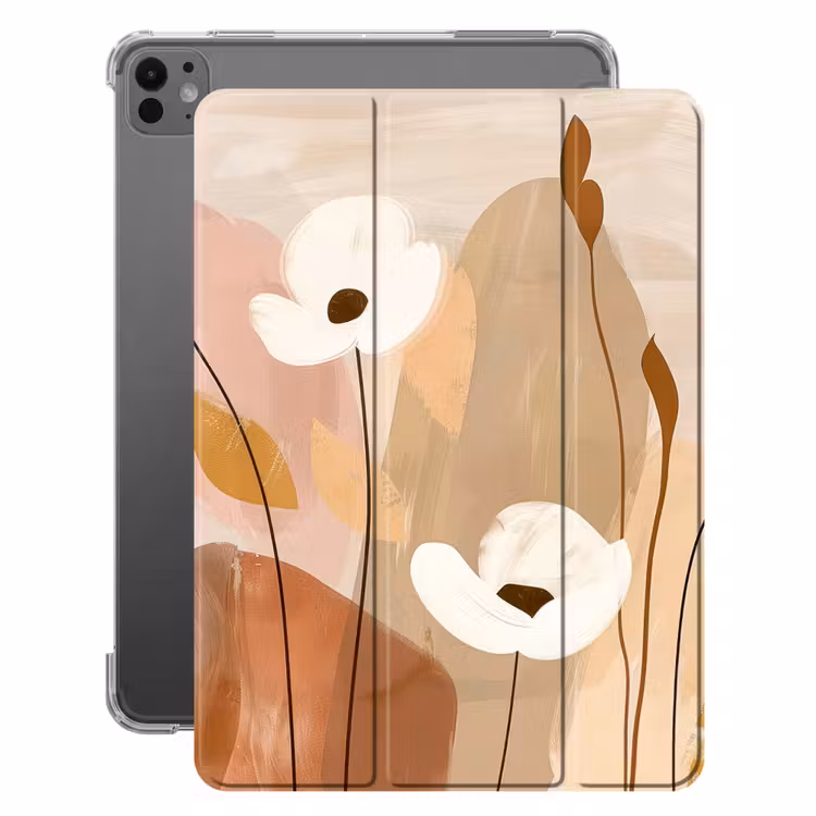 iPad-Hülle - Blumen - Abstrakt - Beige - Strichzeichnung — 1