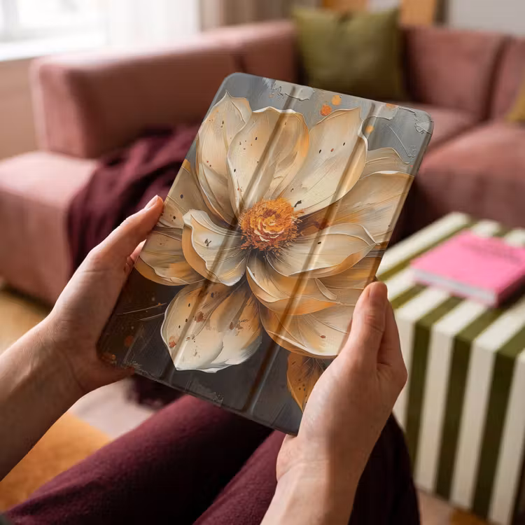 iPad-Hülle - Blumen - Gold - Kunst - Schwarz - Modern — 4