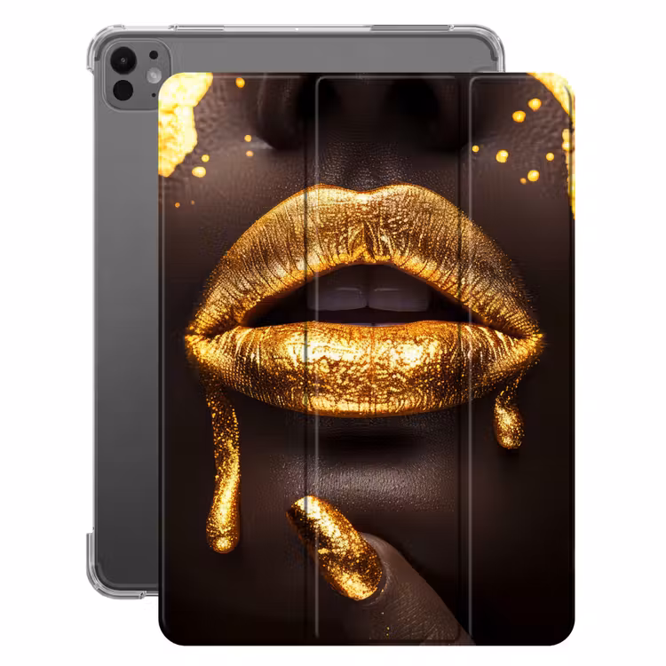 iPad-Hülle - Goldene Lippen - Gesicht - Frau - Modern — 1