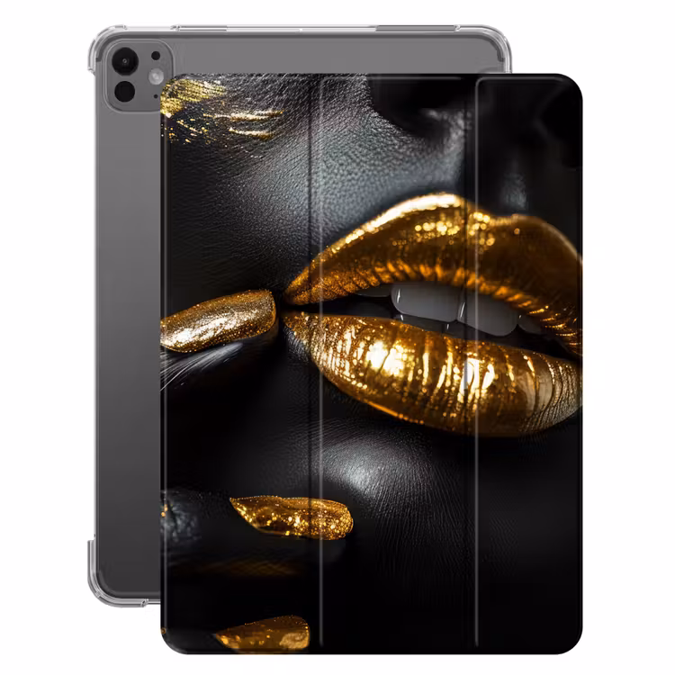 iPad-Hülle - Lippen - Gold - Abstrakt - Schwarz - Frau — 1
