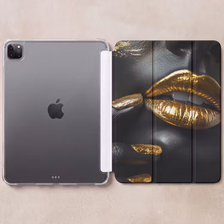 iPad-Hülle - Lippen - Gold - Abstrakt - Schwarz - Frau — 6