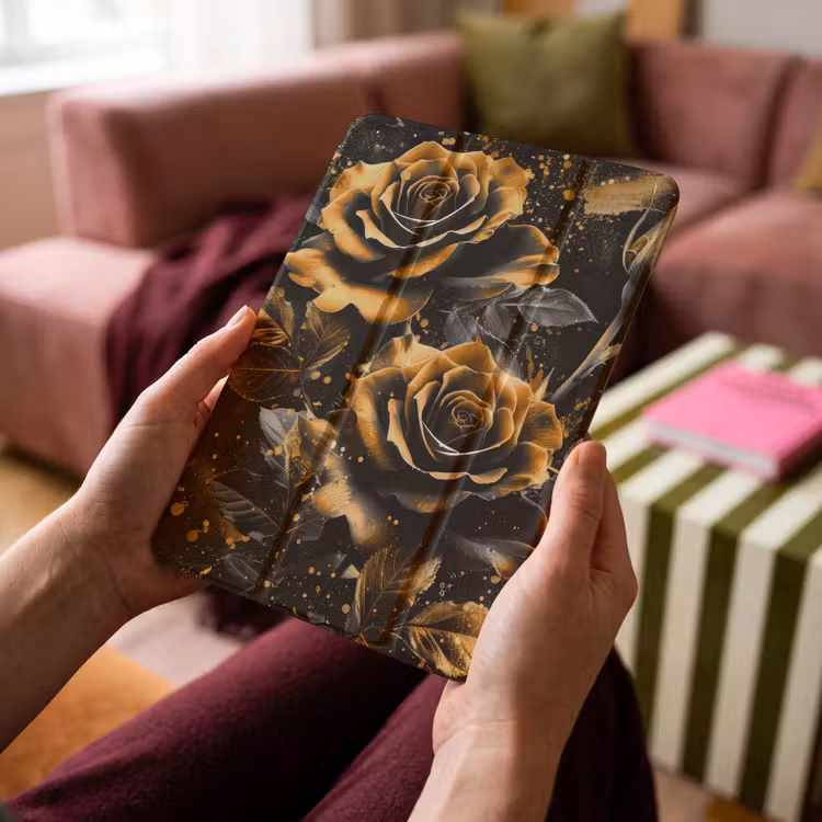 iPad-Hülle - Rosen - Gold - Schwarz - Blumen - Modern — 4