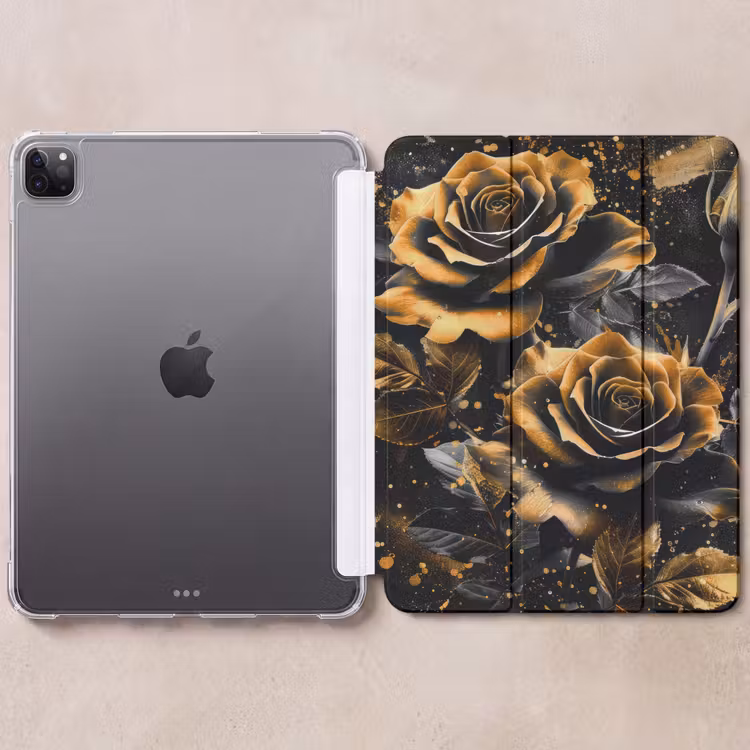 iPad-Hülle - Rosen - Gold - Schwarz - Blumen - Modern — 6