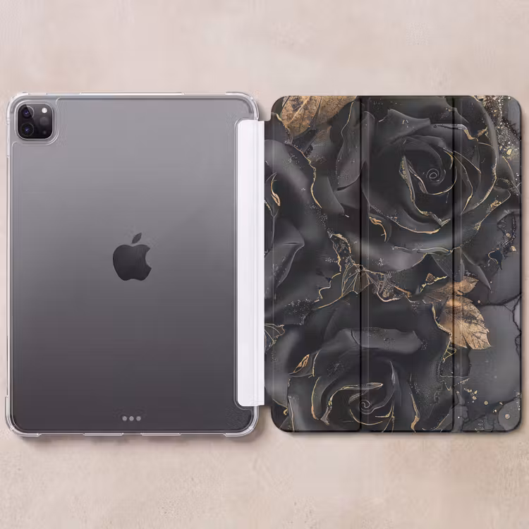 iPad-Hülle - Rosen - Schwarz - Blumen - Gold — 6