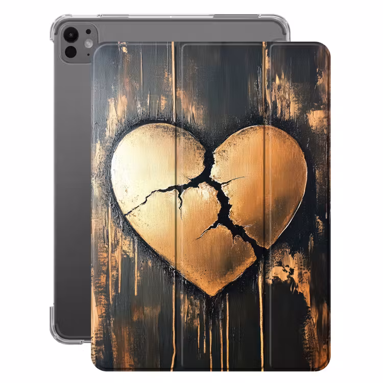 iPad-Hülle - Gebrochenes Herz - Gold - Holzoptik - Liebe — 1