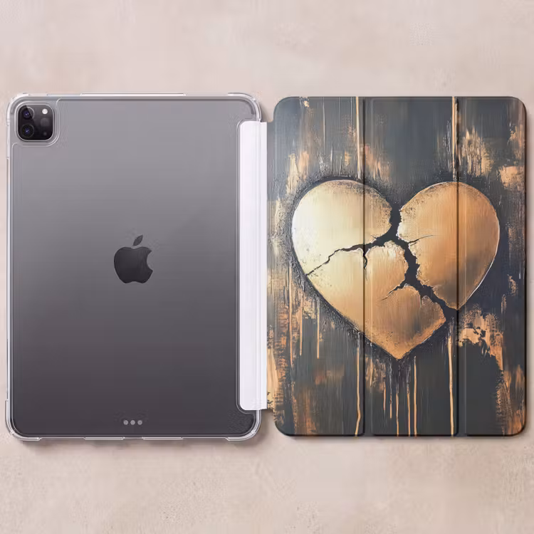 iPad-Hülle - Gebrochenes Herz - Gold - Holzoptik - Liebe — 6