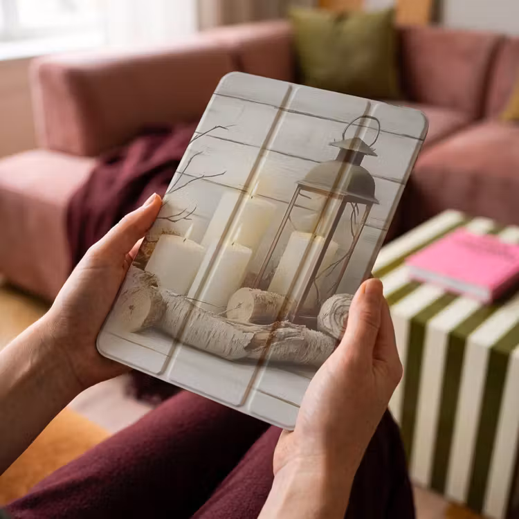 iPad-Hülle - Stilleben - Weiß - Kerzen - Rustikal - Natur — 4