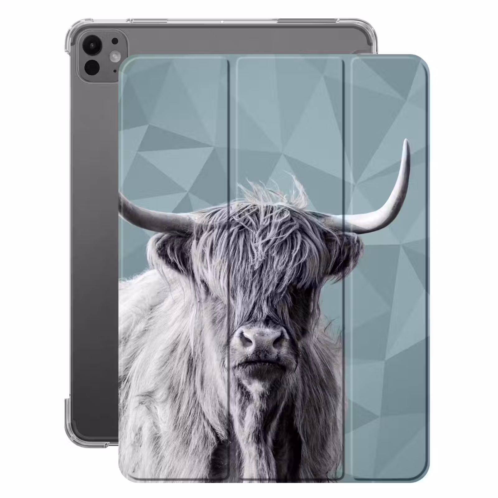 iPad-Hülle - Schottischer Highlander - Schwarz und weiß - Muster - Dreieck — 1
