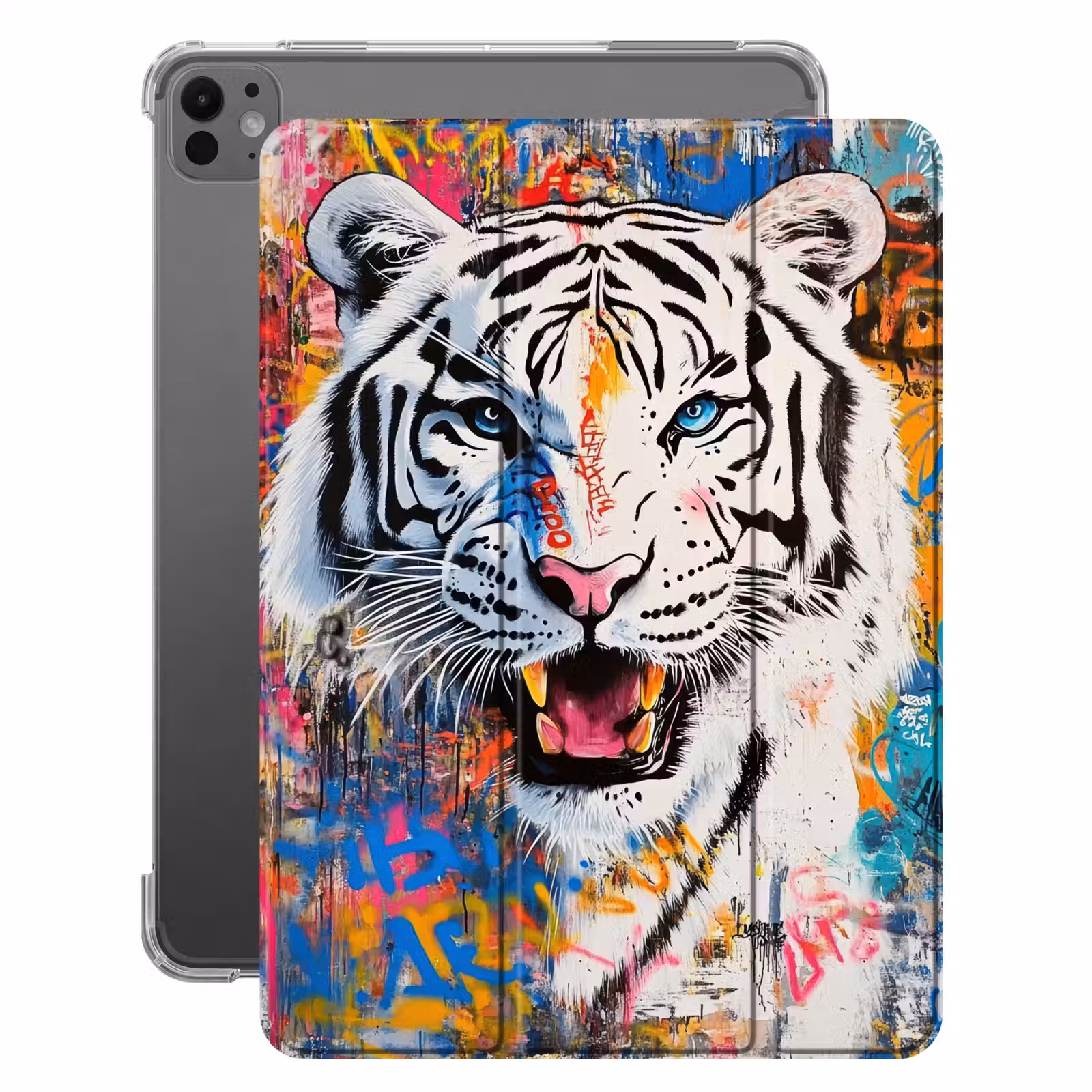 iPad-Hülle - Straßenkunst - Tiger - Weiß - Graffiti - Tiere — 1