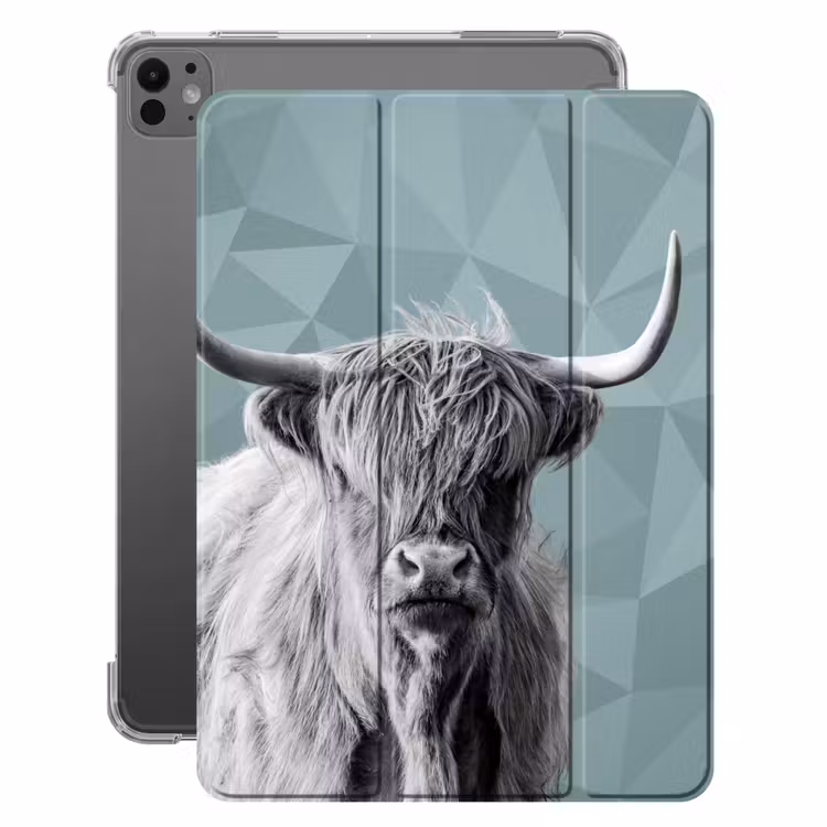 iPad-Hülle - Schottischer Highlander - Schwarz und weiß - Muster - Dreieck — 1