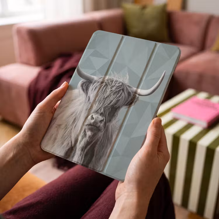 iPad-Hülle - Schottischer Highlander - Schwarz und weiß - Muster - Dreieck — 4