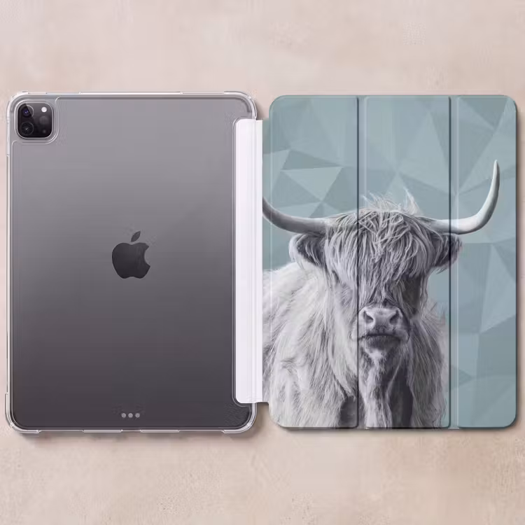iPad-Hülle - Schottischer Highlander - Schwarz und weiß - Muster - Dreieck — 6