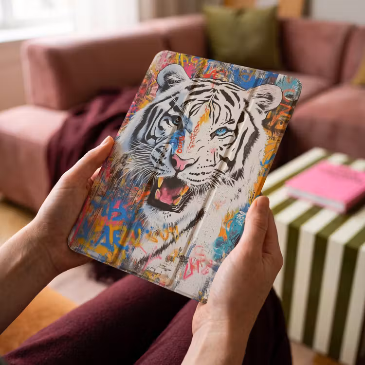 iPad-Hülle - Straßenkunst - Tiger - Weiß - Graffiti - Tiere — 4