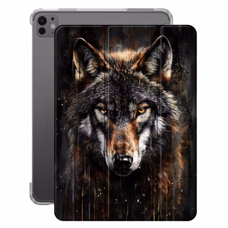 iPad-Hülle - Tiere - Wolf - Porträt - Schwarz - Braun — 1
