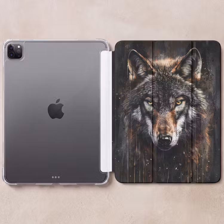 iPad-Hülle - Tiere - Wolf - Porträt - Schwarz - Braun — 6
