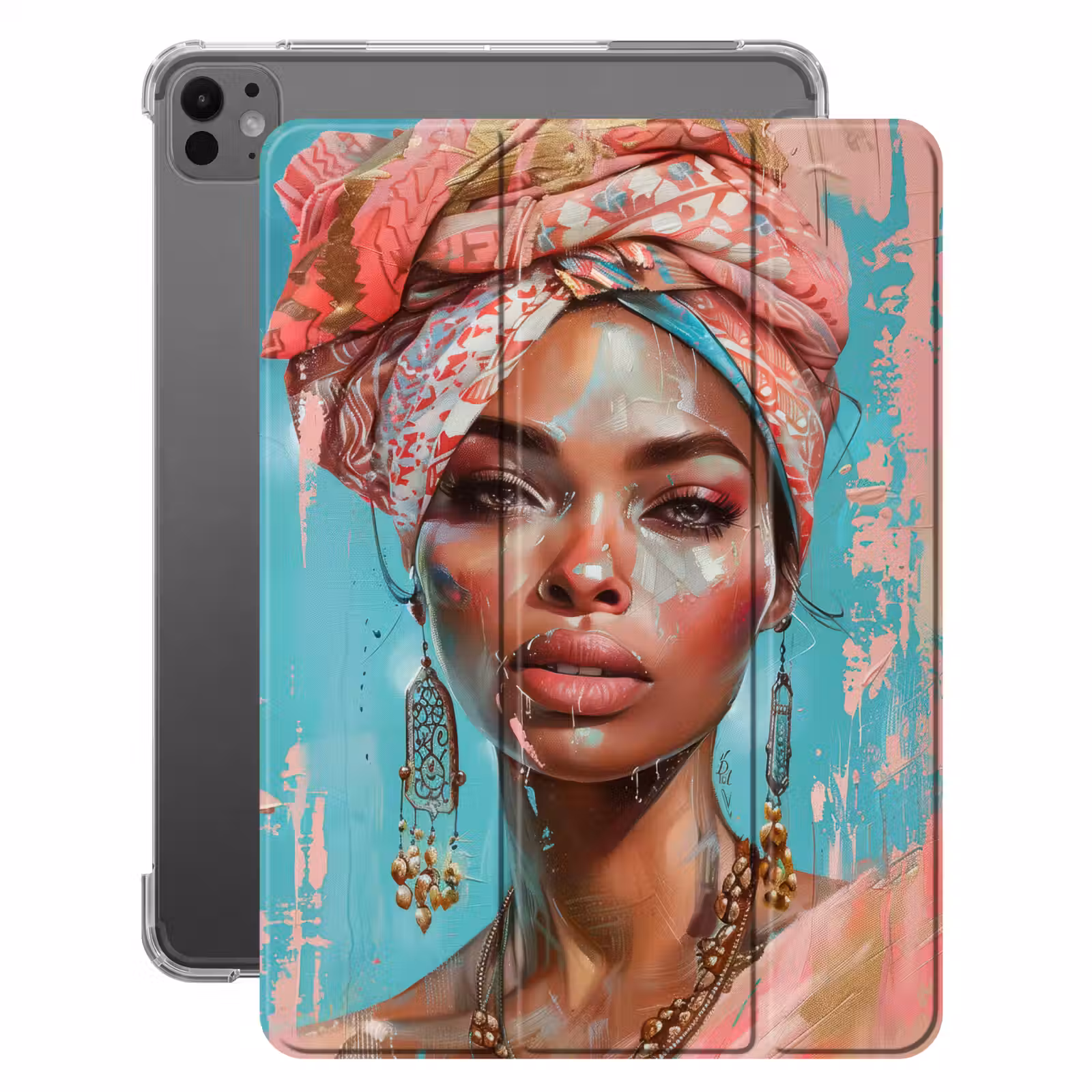 iPad-Hülle - Frau - Porträt - Blau - Rosa - Modern — 1