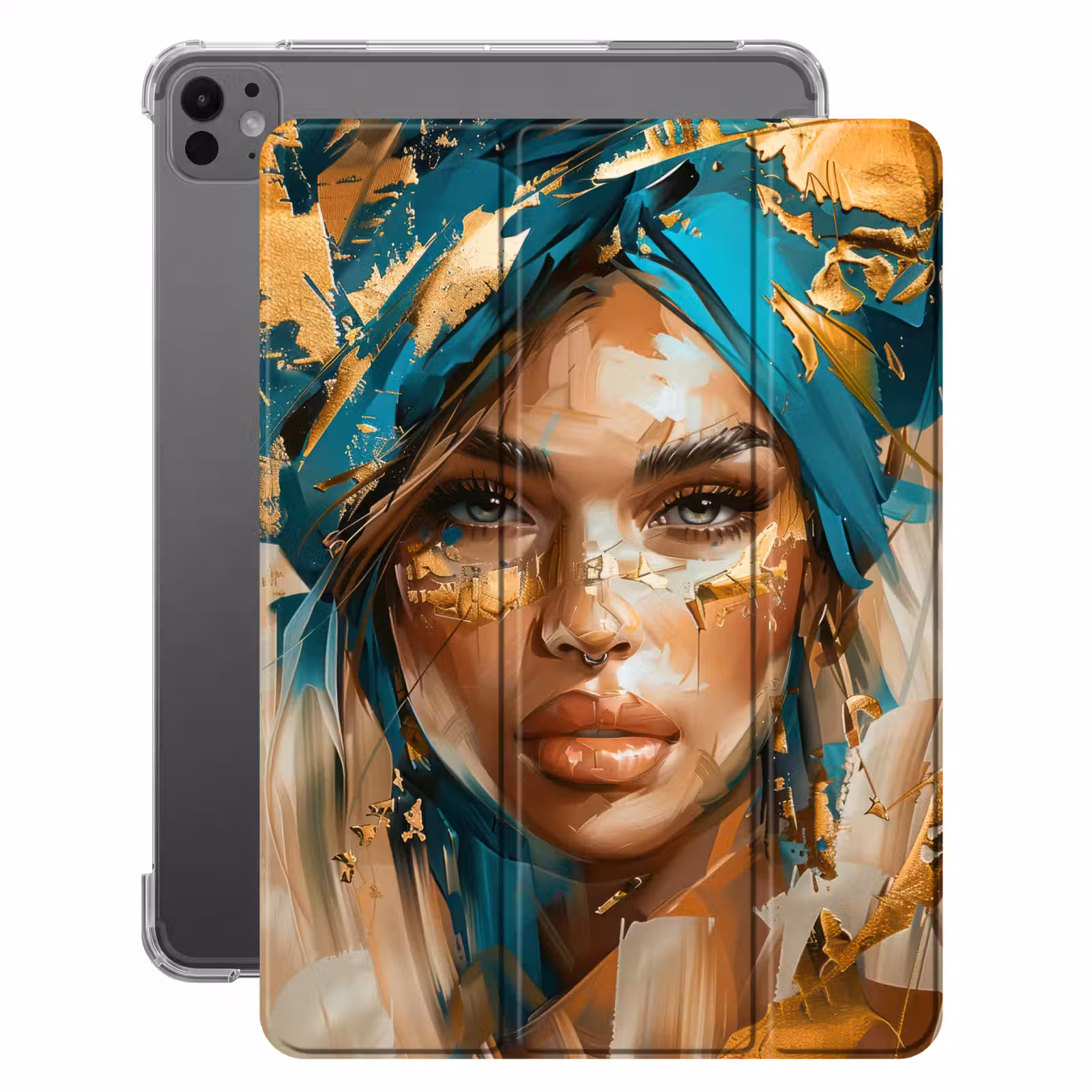 iPad-Hülle - Frau - Porträt - Gold - Luxus - Blau — 1