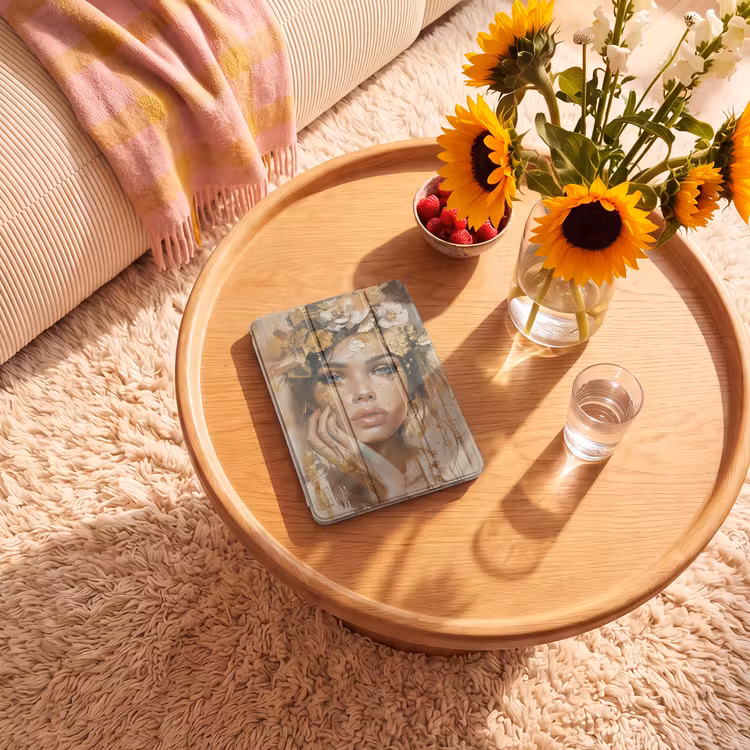 iPad-Hülle - Frau - Blumen - Gold - Porträt — 2