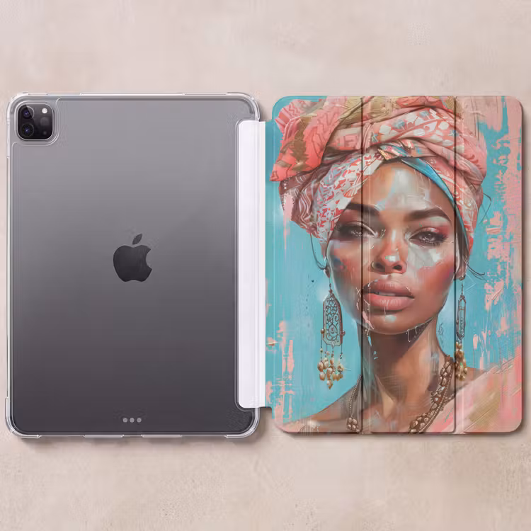 iPad-Hülle - Frau - Porträt - Blau - Rosa - Modern — 6
