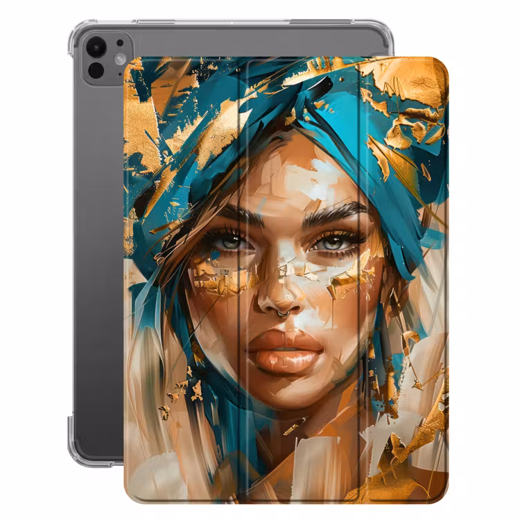 iPad-Hülle - Frau - Porträt - Gold - Luxus - Blau — 1
