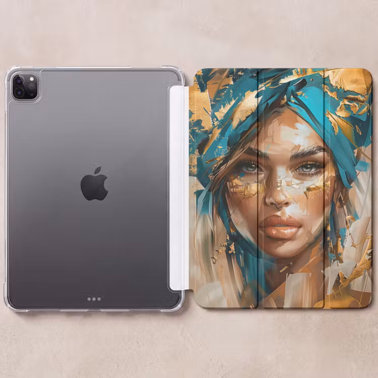 iPad-Hülle - Frau - Porträt - Gold - Luxus - Blau — 6