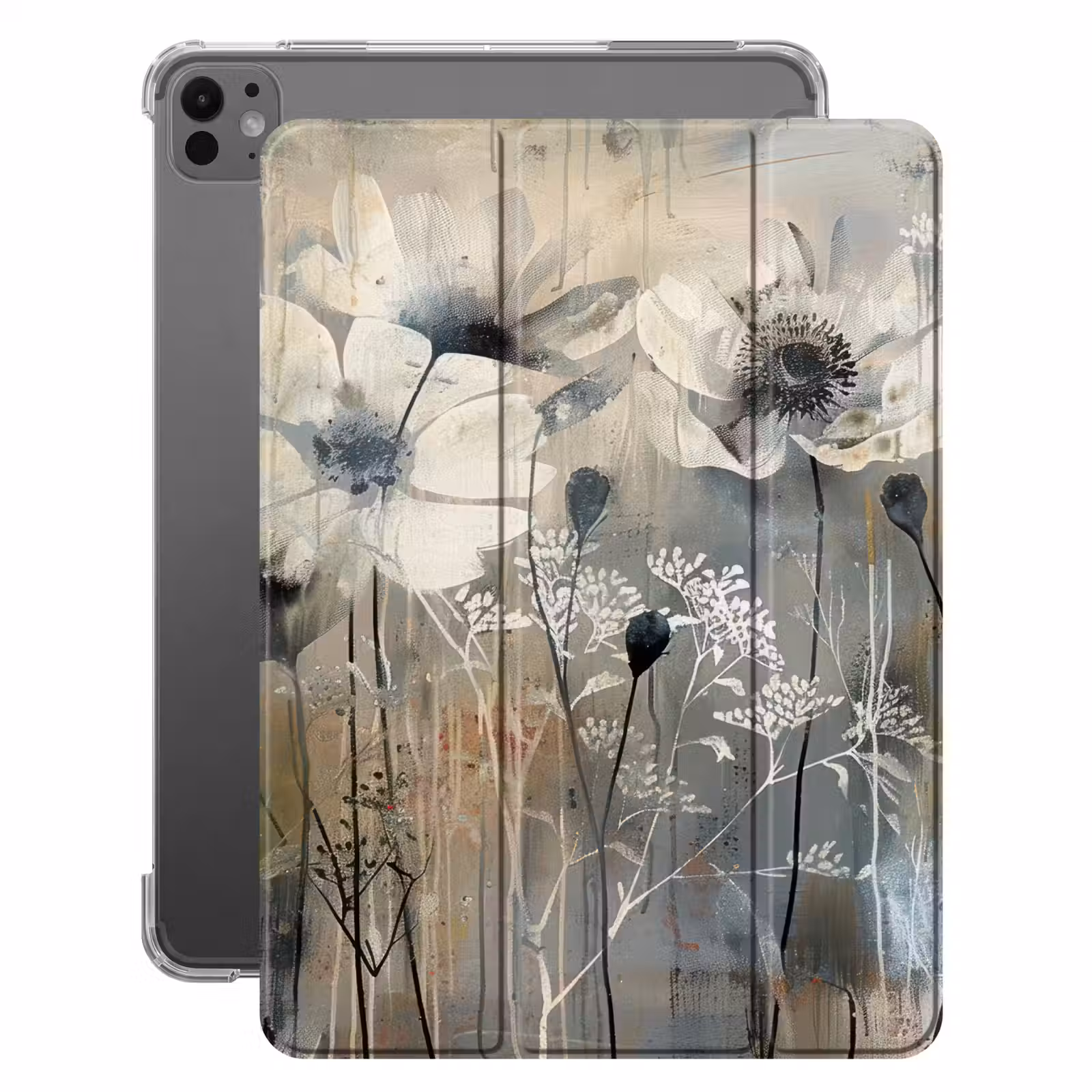 iPad-Hülle - Blumen - Pflanzen - Grau - Abstrakt — 1