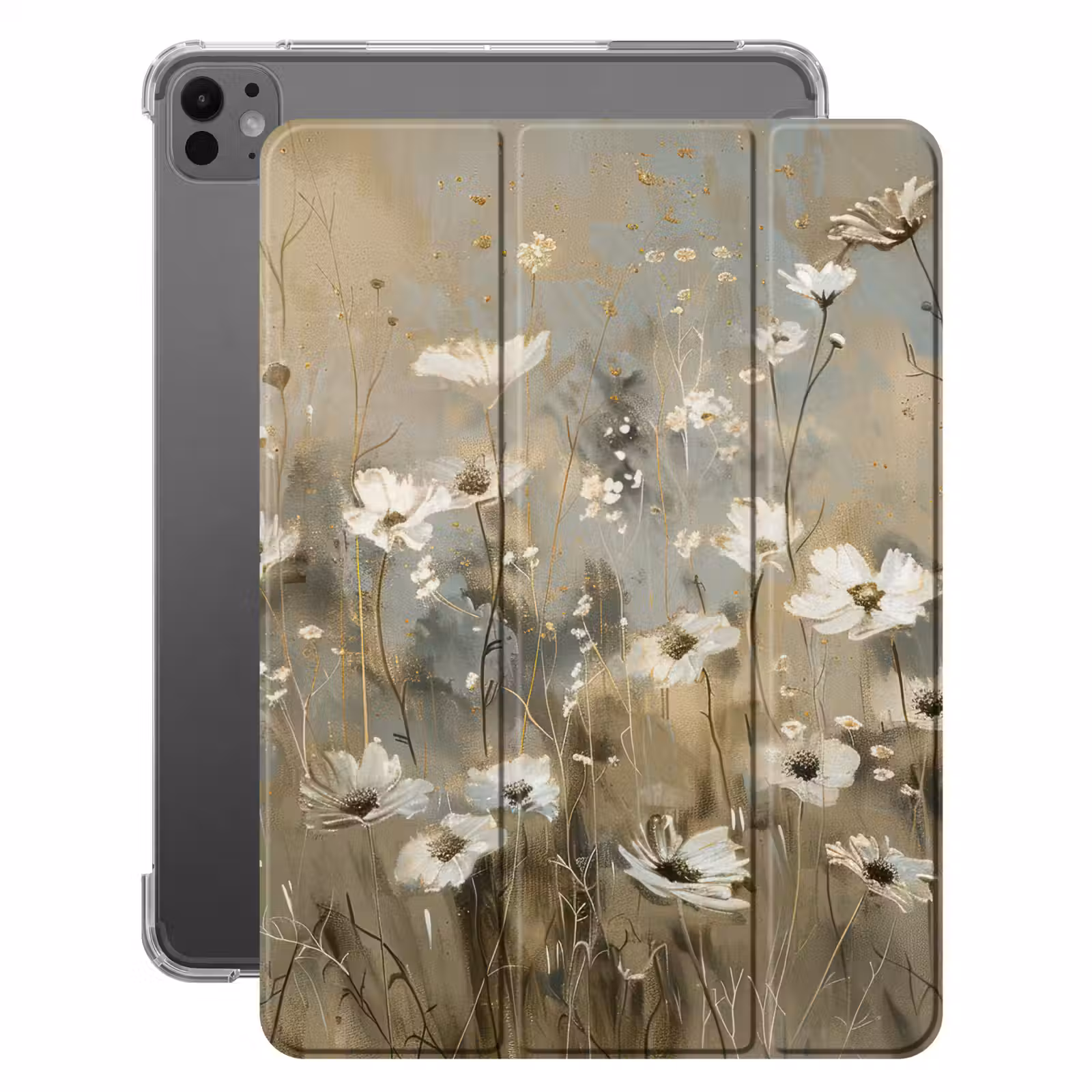 iPad-Hülle - Blumen - Weiß - Natur - Grau - Modern — 1