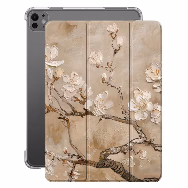 iPad-Hülle - Blumen - Modern - Beige - Weiß - Blüte — 1