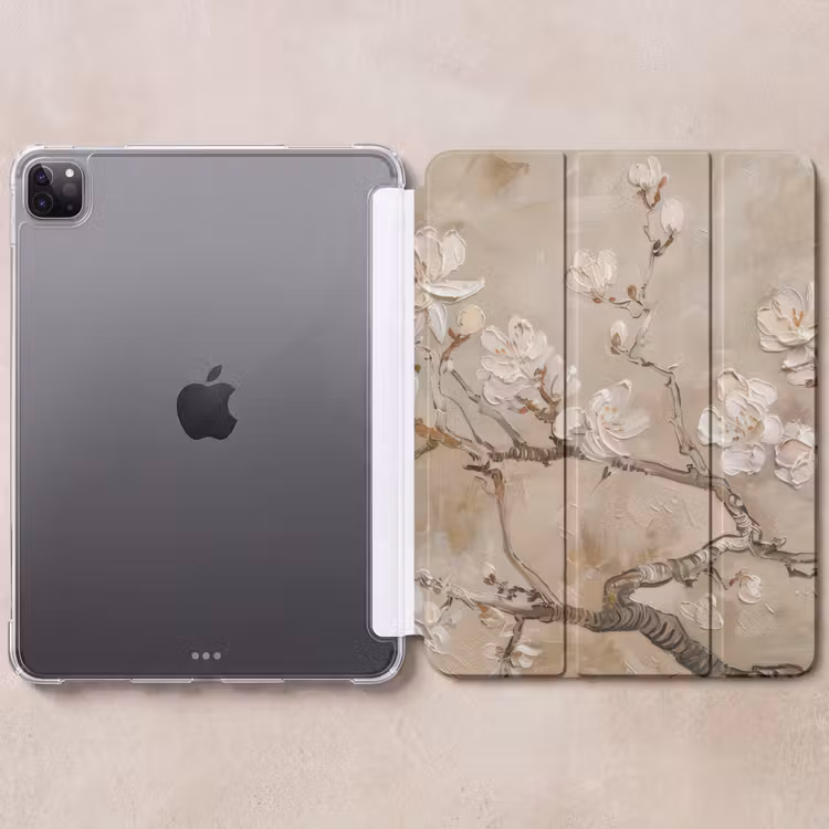iPad-Hülle - Blumen - Modern - Beige - Weiß - Blüte — 6