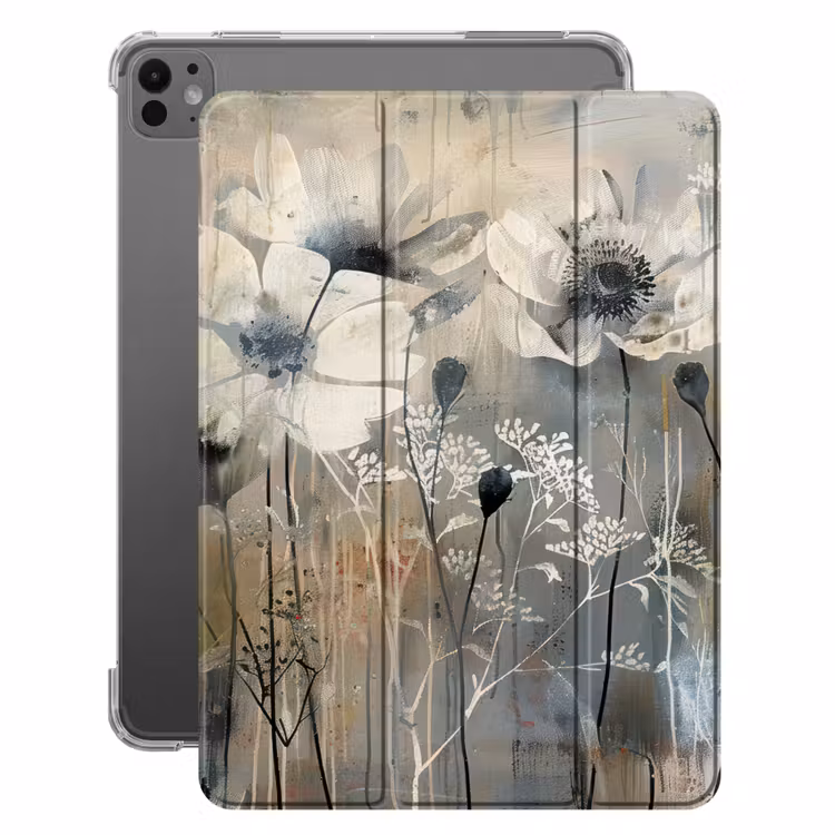 iPad-Hülle - Blumen - Pflanzen - Grau - Abstrakt — 1