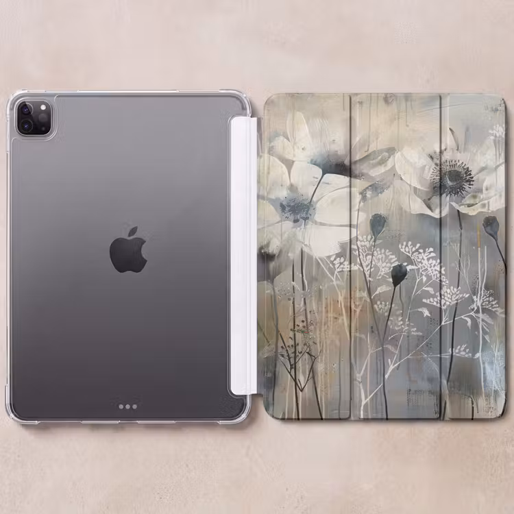 iPad-Hülle - Blumen - Pflanzen - Grau - Abstrakt — 6