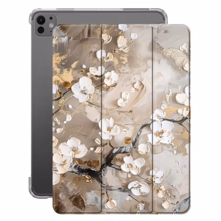 iPad-Hülle - Blumen - Weiß - Gold - Beige - Luxus — 1