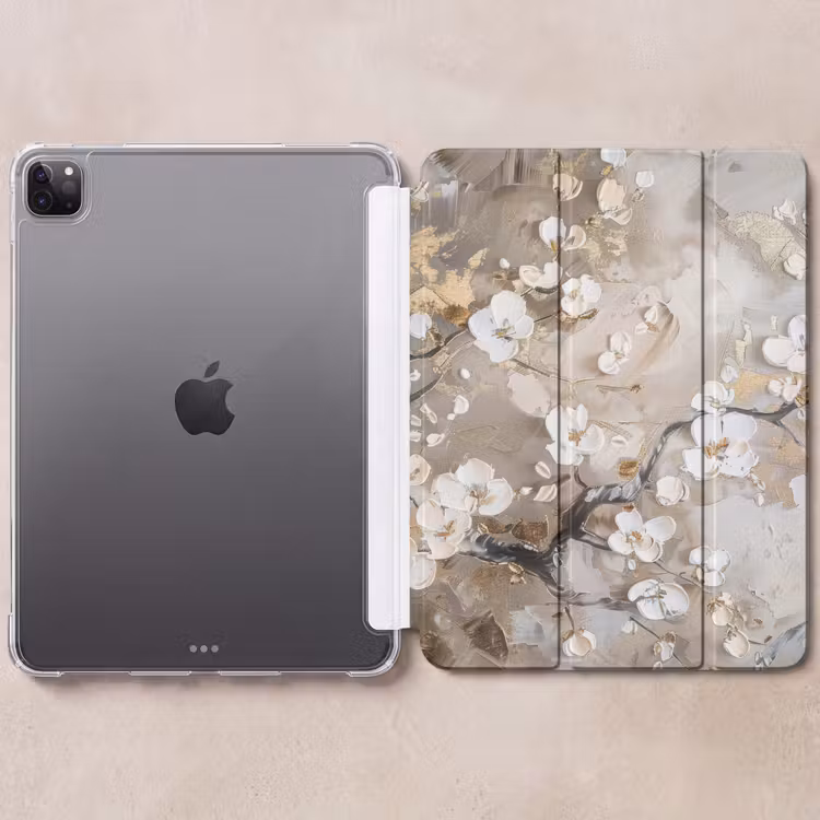 iPad-Hülle - Blumen - Weiß - Gold - Beige - Luxus — 6