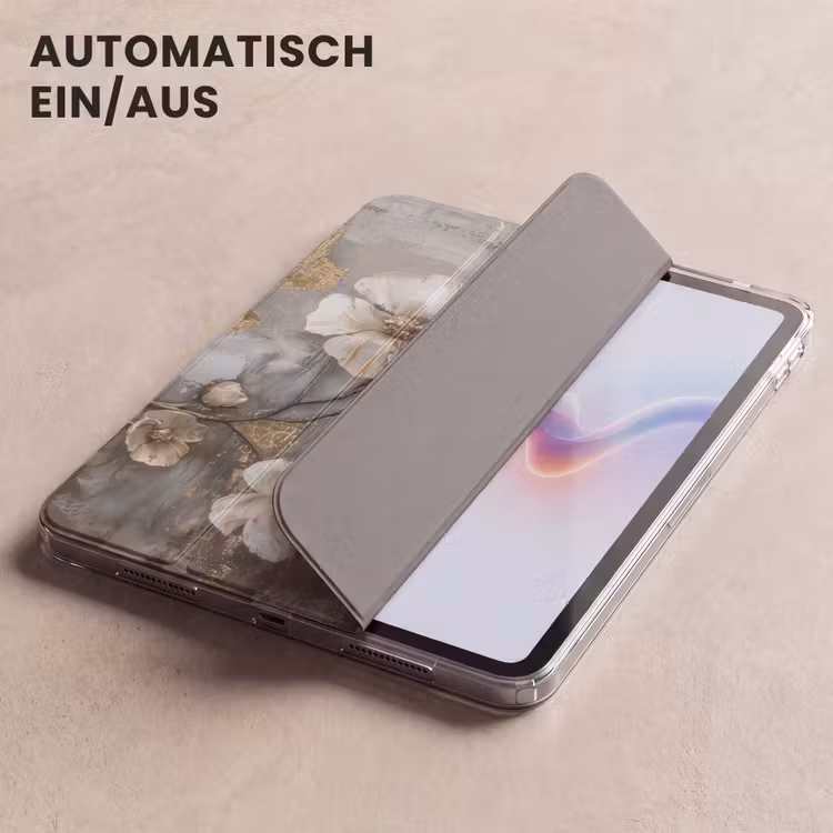 iPad-Hülle - Blumen - Weiß - Grau - Gold - Luxus — 5