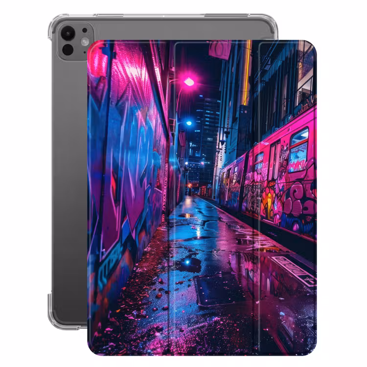 iPad-Hülle - Stadt - Neon - Nacht - Rosa - Graffiti — 1