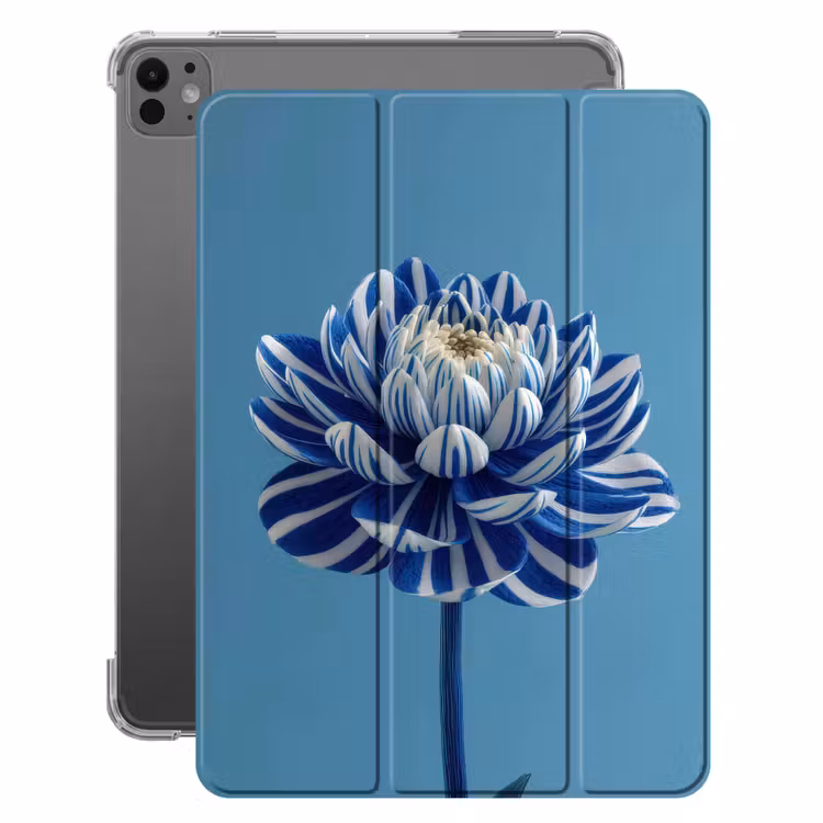 iPad-Hülle - Blume - Blau - Blütenblätter - Streifen — 1